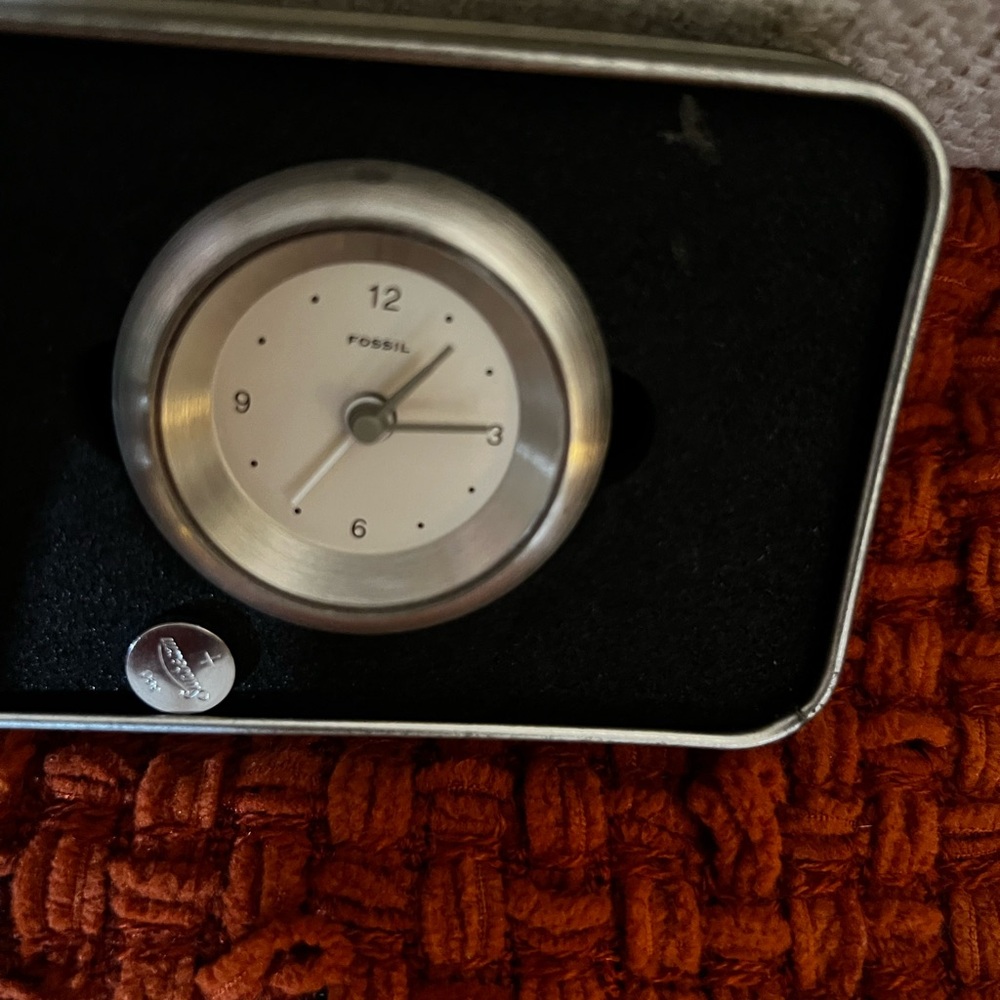 Fossil Compact Silver Travel Alarm Clock